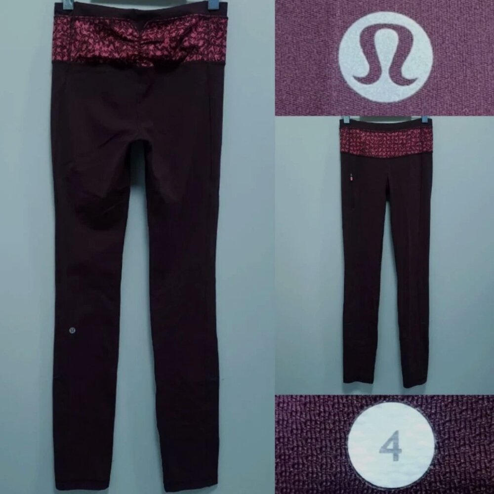 Lululemon Bordeaux Drama Leggings 4 XS Can't Stop Skinny Mountain Peaks 32"